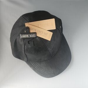 Steve Madden Black Stone Distressed Metallic Baseball Cap (Satin-Lined)